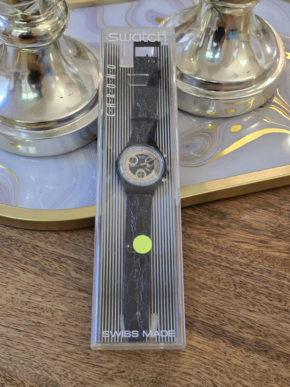 Swatch Swiss Black and Cream Chronograph Watch